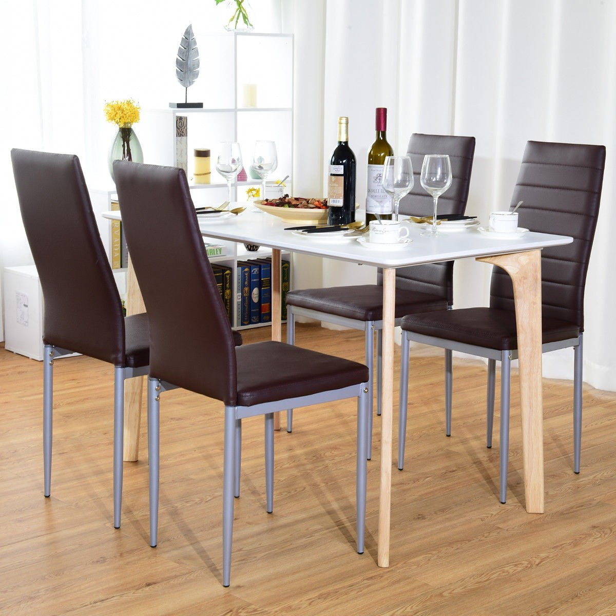 4 Pcs PVC Leather Elegant Design Dining Side Chairs
