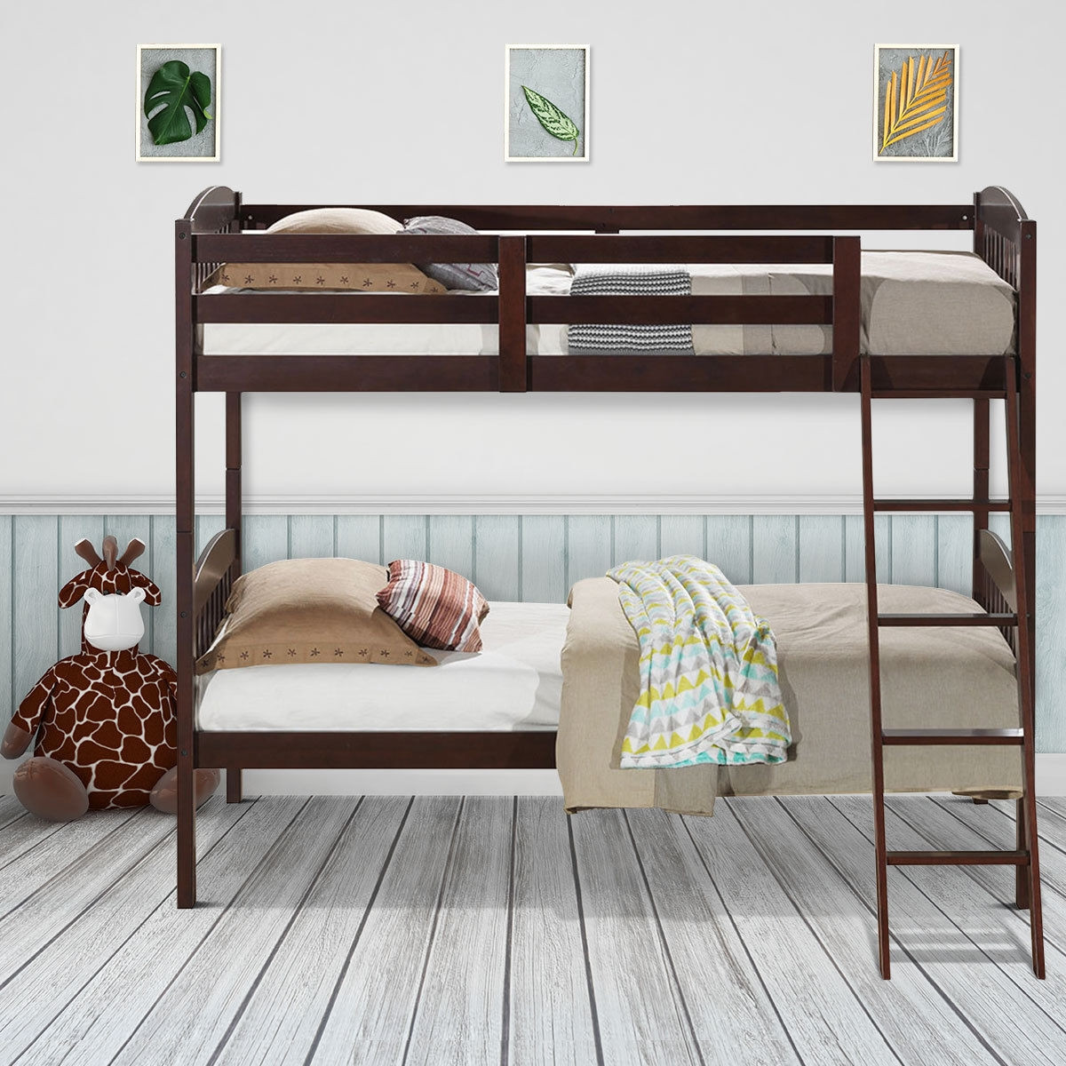 Solid Wood Twin Bunk Beds With Detachable Kids Ladder