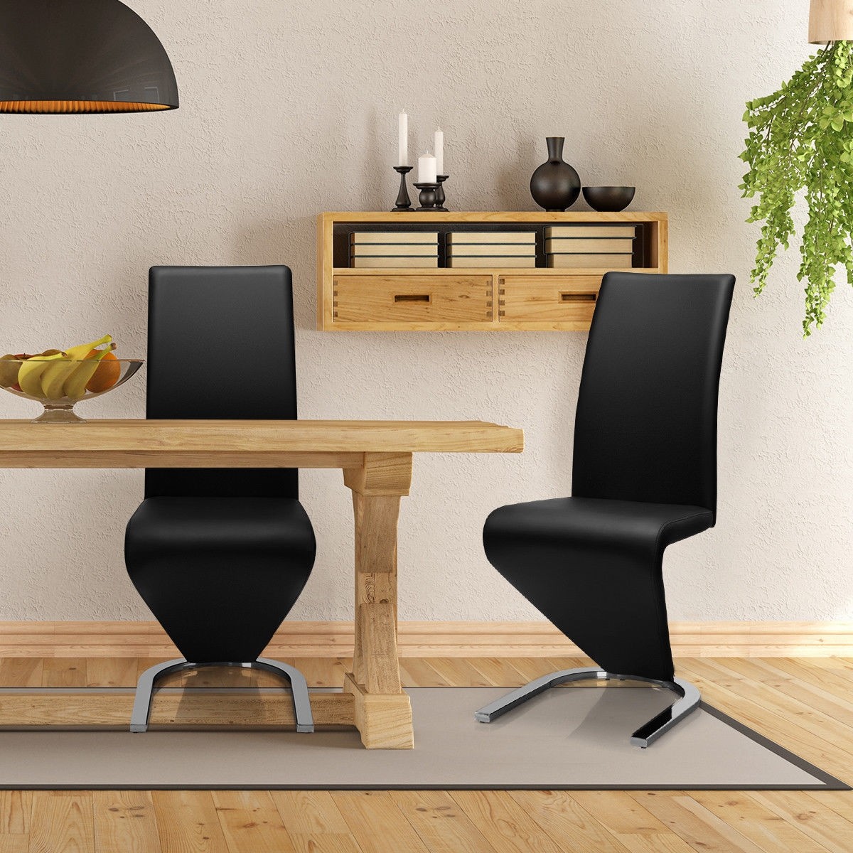 2 Pcs High Back W/U - Shaped PU Leather Dining Chairs