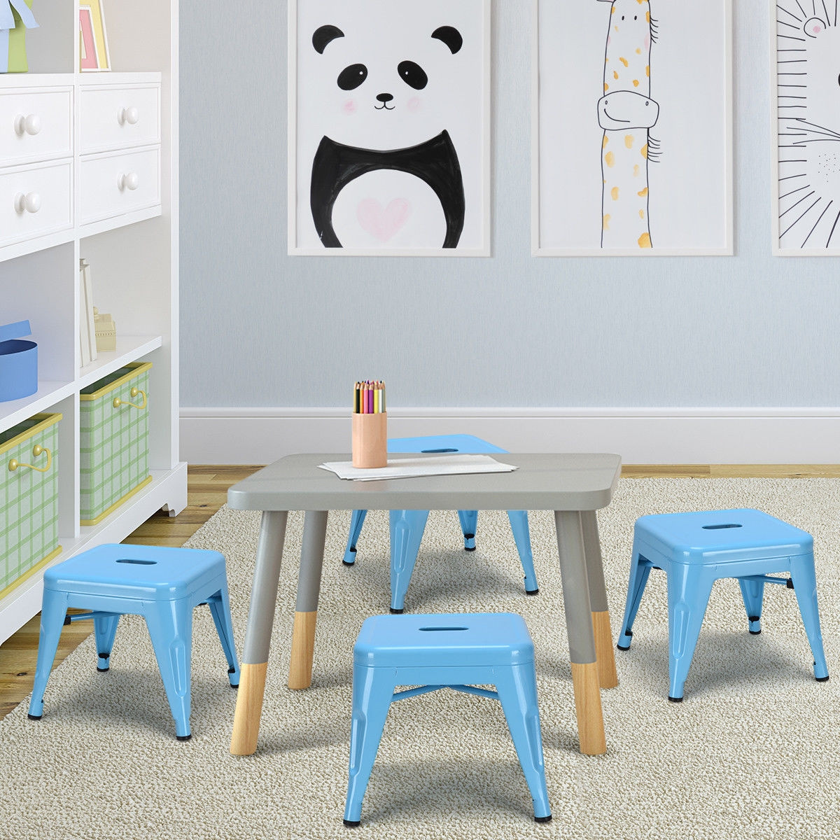 Set Of 4 Lightweight Stackable Metal Tolix Kids Stools