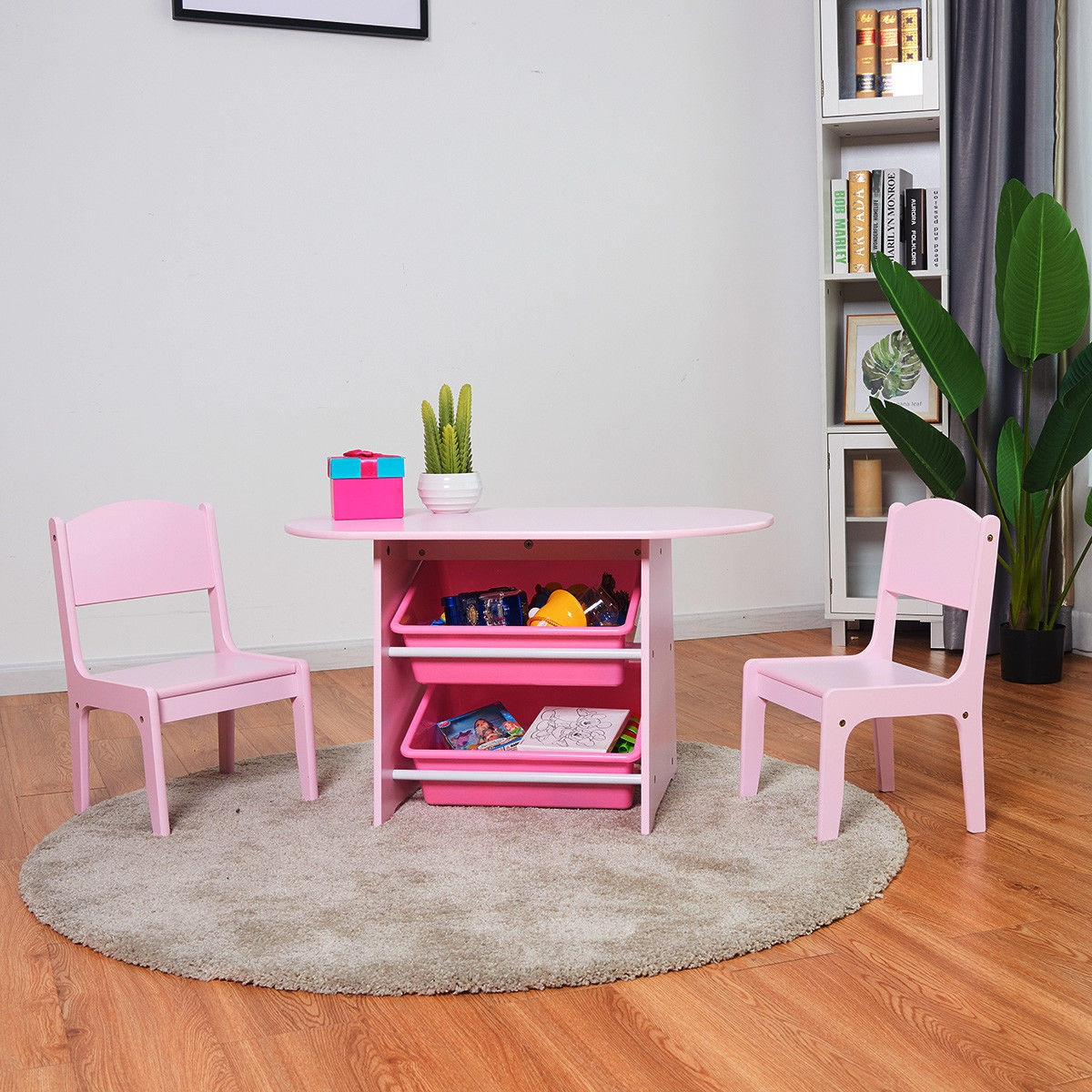 Kids Table And 2 Chairs Set With Storage Boxes