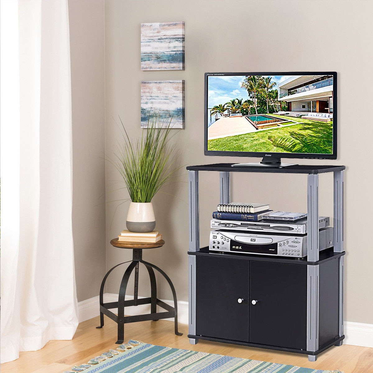 TV Stand Component Console Display Rack With Storage Cabinet