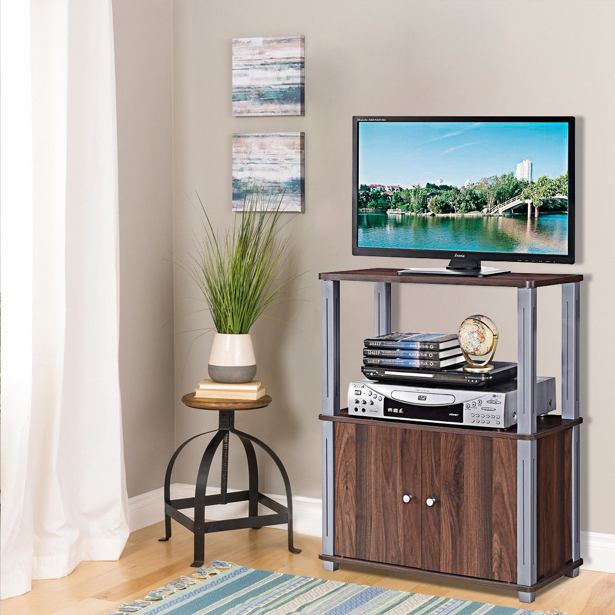 TV Stand Component Console Display Rack With Storage Cabinet