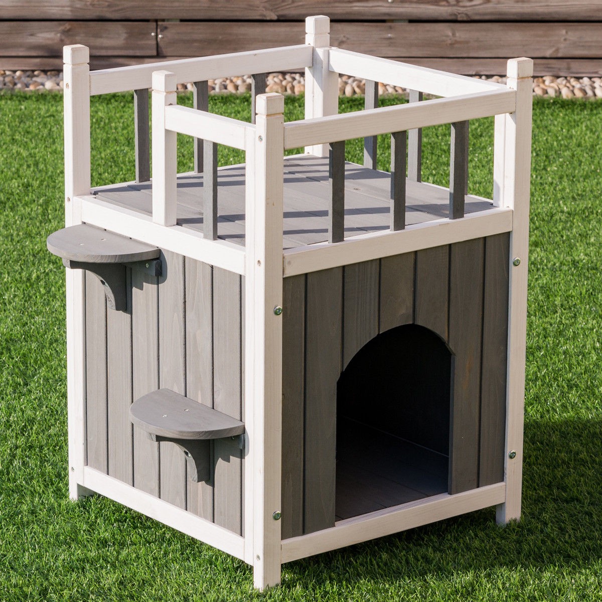 Wooden Cat Pet Home with Balcony