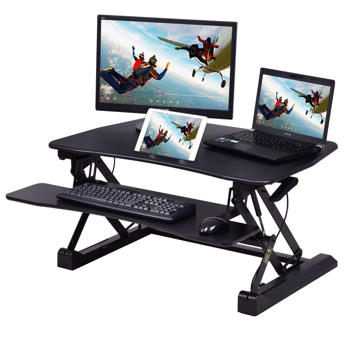 Height Adjustable Stand Up Lift Rising Laptop Desk With Phone Slot