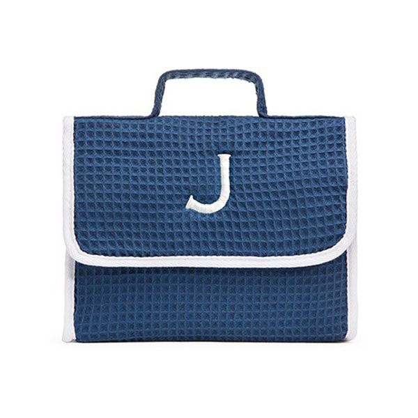 Women's Personalized Stand Up Cotton Waffle Makeup Bag - Turquoise Blue