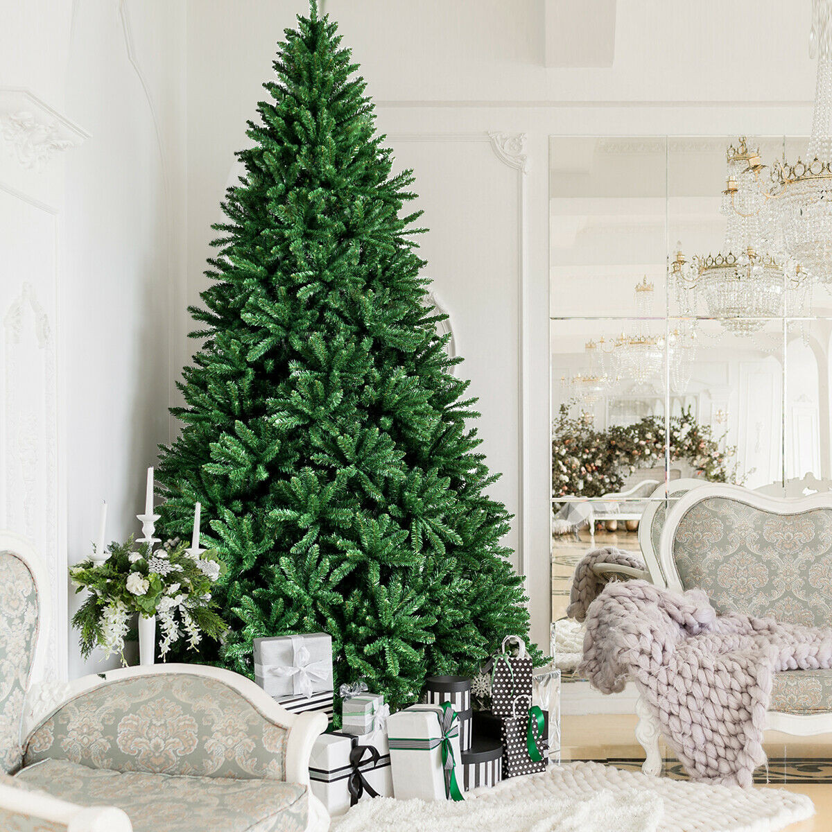 9 Ft Hinged Artificial Christmas Tree With Solid Metal Stand