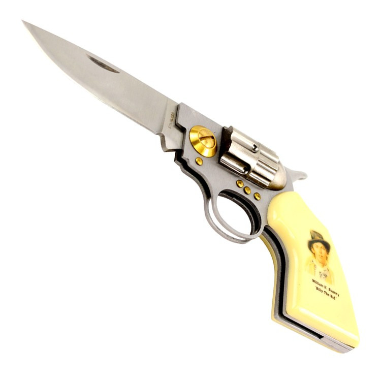 Billy The Kid 7.5 in. Gun Folding Knife Stainless Steel Revolver Style