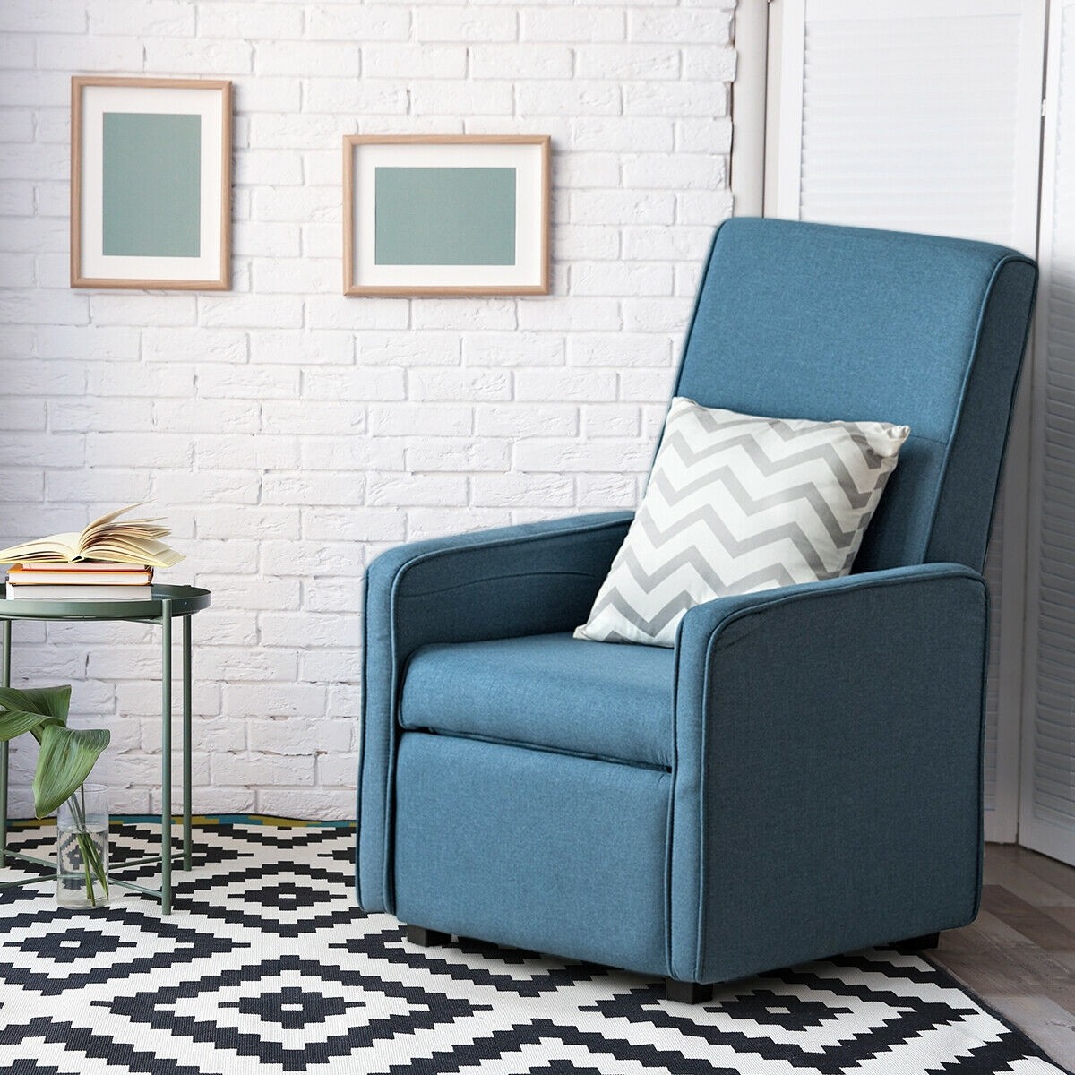 Manual Single Foldable-Back Accent Sofa Armchair With Footrest