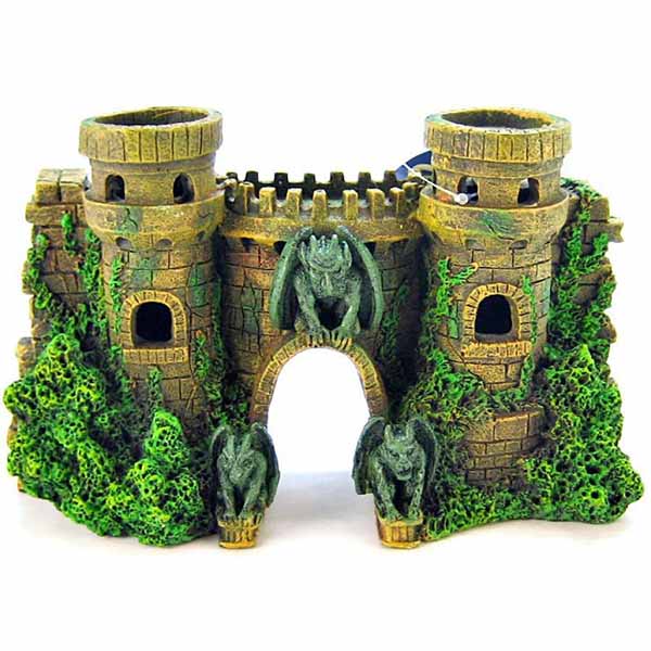 Blue Ribbon Castle Fortress with Gargoyle Ornament - Large - 10 in. L x 3.5 in. W x 5.5 in. H