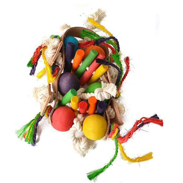 Living World Jungle wood Rope and Tambourine Bird Toy - Large - 14.5 in. High - Assorted Colors