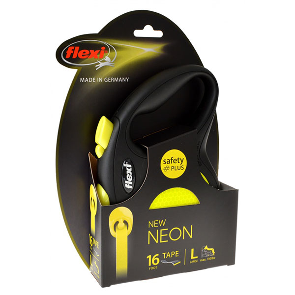 Flexi New Neon Retractable Tape Leash - Large - 16 in. Tape - Pets up to 110 lbs