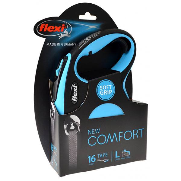 Flexi New Comfort Retractable Tape Leash - Blue - Large - 16 in. Tape - Pets up to 132 lbs