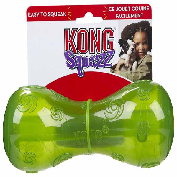 Kong Squeezz Dumbell Dog Toy - Large - Assorted Colors - 2 Pieces