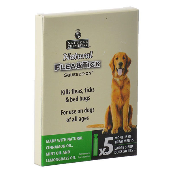 Natural Chemistry Natural Flea and Tick Squeeze-On - Large Dogs - 5 Months of Treatments - Dogs 50 lbs and Up - 2 Pieces