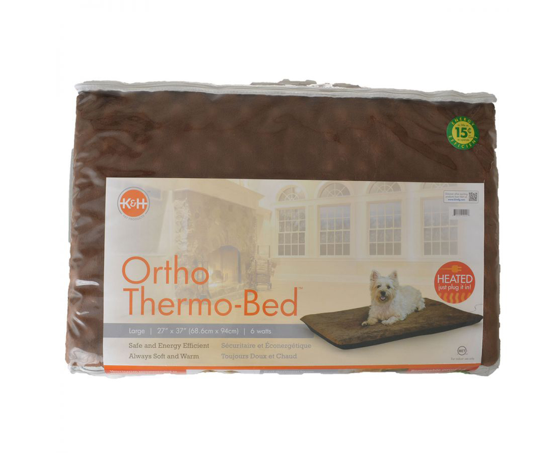 K and H Pet Products Ortho Thermo Heated Pet Bed - Chocolate Brown - Large 24 L x 37 W x 3 H