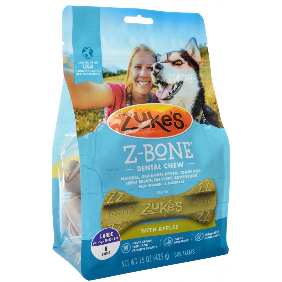 Zukes Z-Bones Dental Chews - Clean Apple Crisp - Large 6 Pack - 15 oz