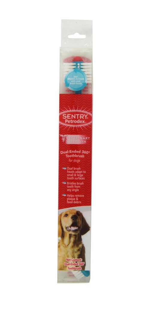 Petrodex Dual Ended 360 Degree Toothbrush for Dogs - Large Dogs - 8.25 Brush - 1.25 Bristle Diameter