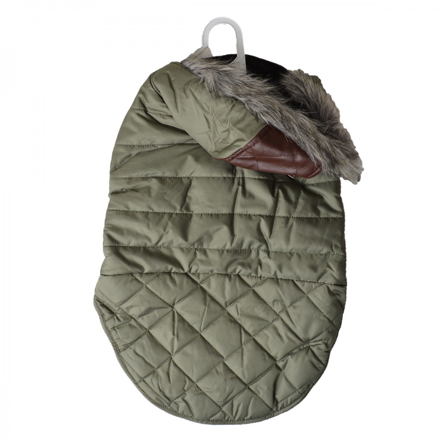 Fashion Pet Outdoor Dog Leather Detail Dog Coat - Olive Green - Large - Fits 19 -24 Neck to Tail