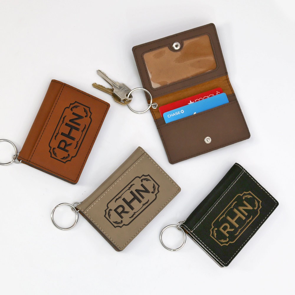 Leatherette Monogram Keychain ID Holder