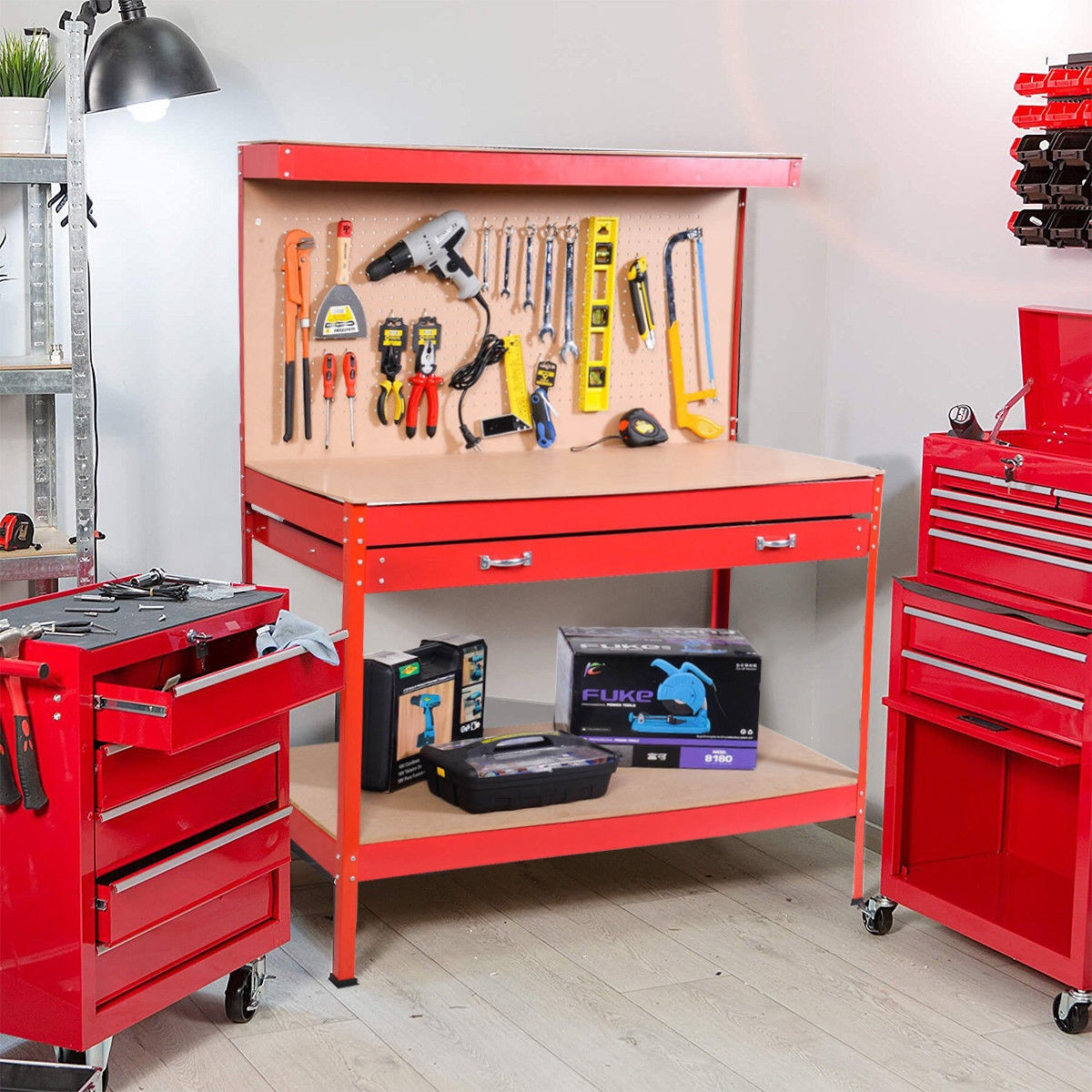 Steel Frame Storage Work Bench With Drawer