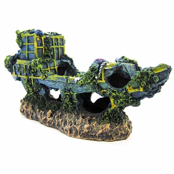Penn Plax Sunken Ship Aquarium Decor - Medium - 12 in. L x 3.5 in. W x 6.5 in. H