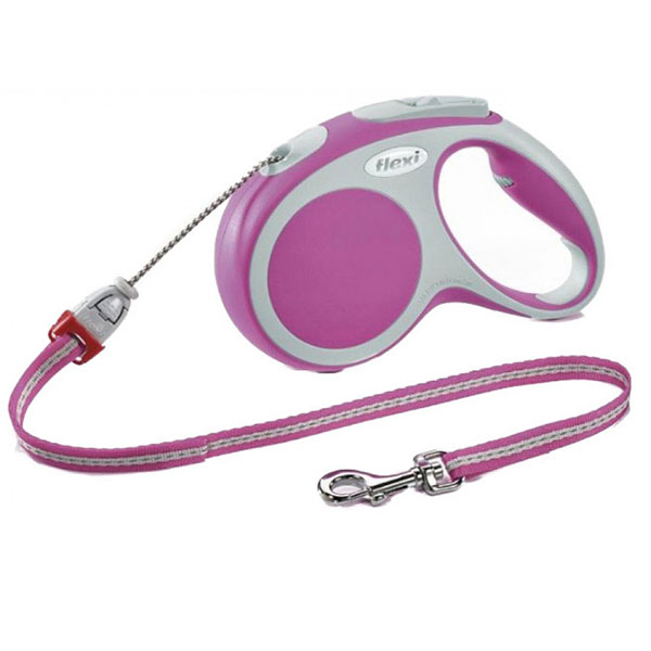 Flexi Vario Retractable Cord Leash - Pink - Medium - 16 in. Cord - Dogs 33-55 lbs