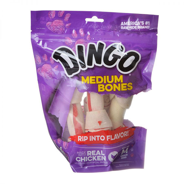 Dingo Meat in the Middle Rawhide Chew Bones - Medium - 6 in. - 4 Pack