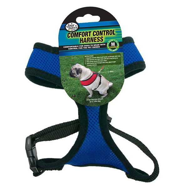 Four Paws Comfort Control Harness - Blue - Medium - For Dogs 7-10 lbs - 16 in. - 19 in. Chest and 10 in. - 13 in. Neck