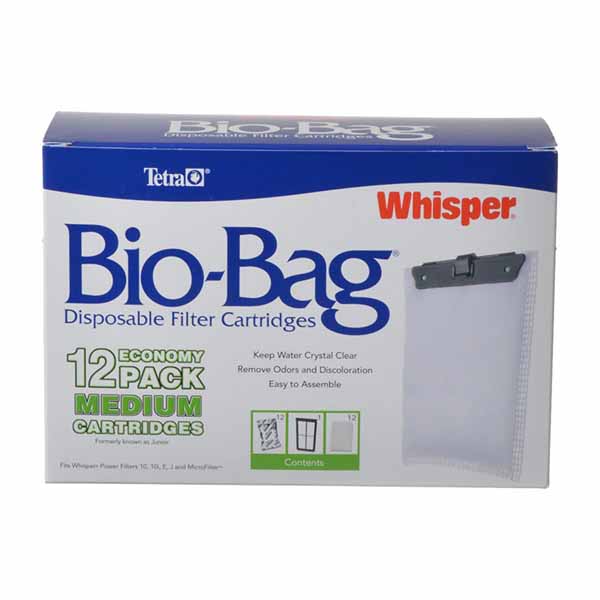 Tetra Bio-Bag Disposable Filter Cartridges - Medium - For Whisper 10, 10 in., E, J and Micro Power Filters - 12 Pack