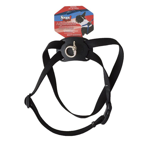 Coastal Pet Size Right Nylon Adjustable Harness - Black - Medium - Girth Size 24 in. - 30 in.