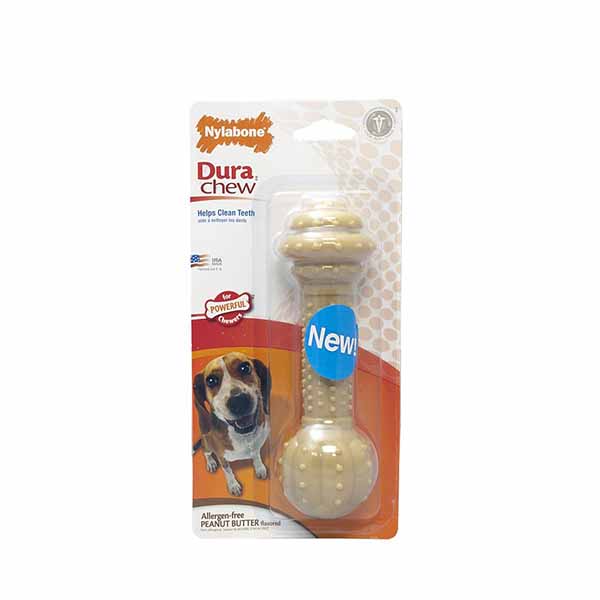 Nylabone Dura Chew Barbell Dog Chew Toy - Peanut Butter Flavor - Medium - Large - 2 Pieces