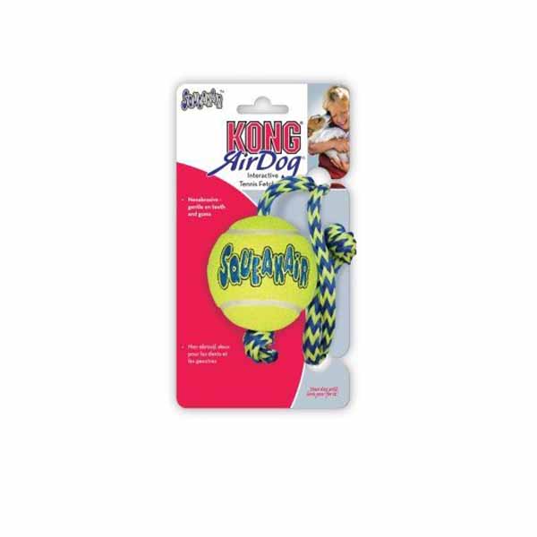 Kong Squeakers Tennis Ball with Rope - Medium - 4 Pieces