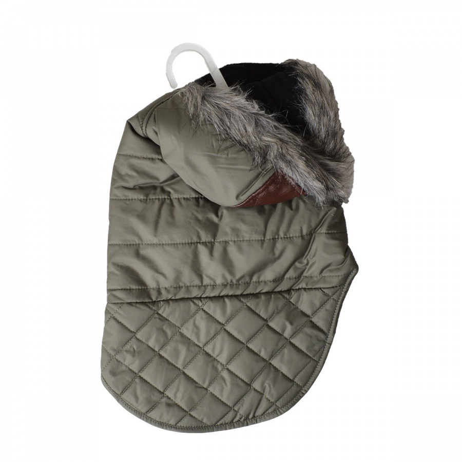 Fashion Pet Outdoor Dog Leather Detail Dog Coat - Olive Green - Medium - Fits 14 -19 Neck to Tail