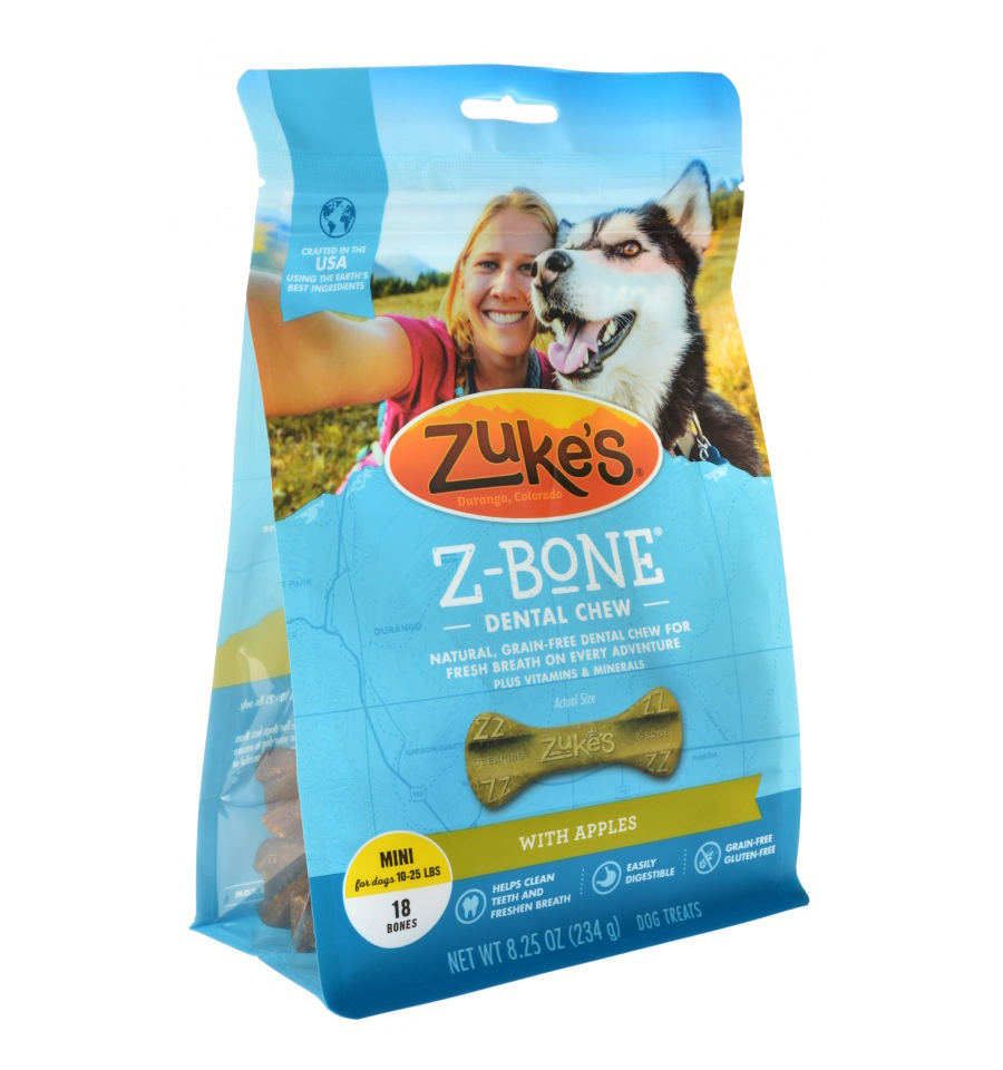 Zukes Z-Bones Dental Chews - Clean Apple Crisp - Mini 18 Pack - 9 oz