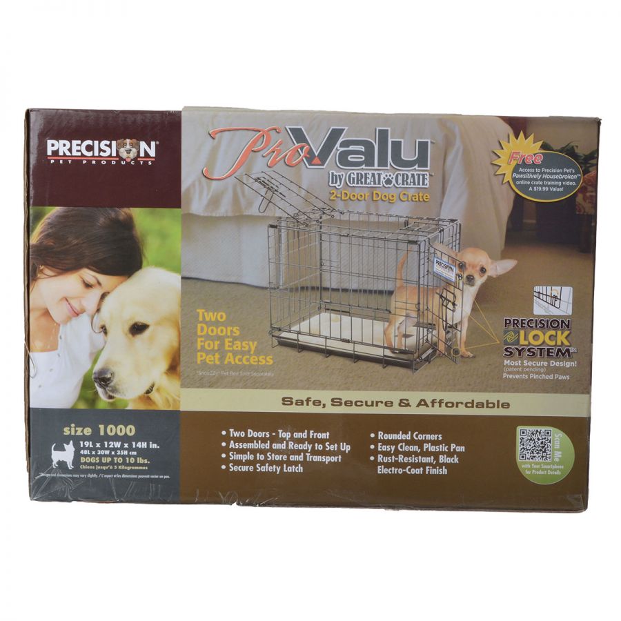 Precision Pet Pro Value by Great Crate - 2 Door Crate - Black - Model 1000 19 L x 12 W x 14 H For Dogs up to 10 lbs