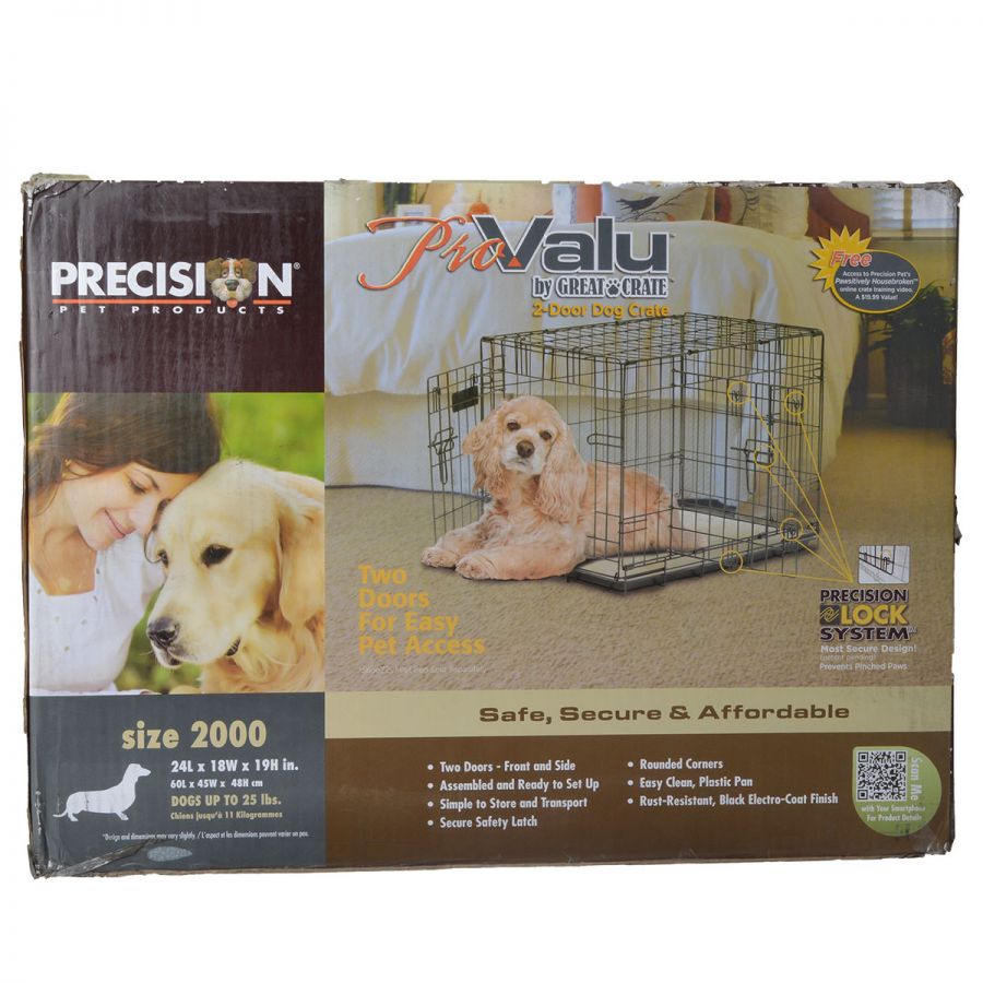 Precision Pet Pro Value by Great Crate - 2 Door Crate - Black - Model 2000 24 L x 18 W x 19 H For Dogs up to 25 lbs