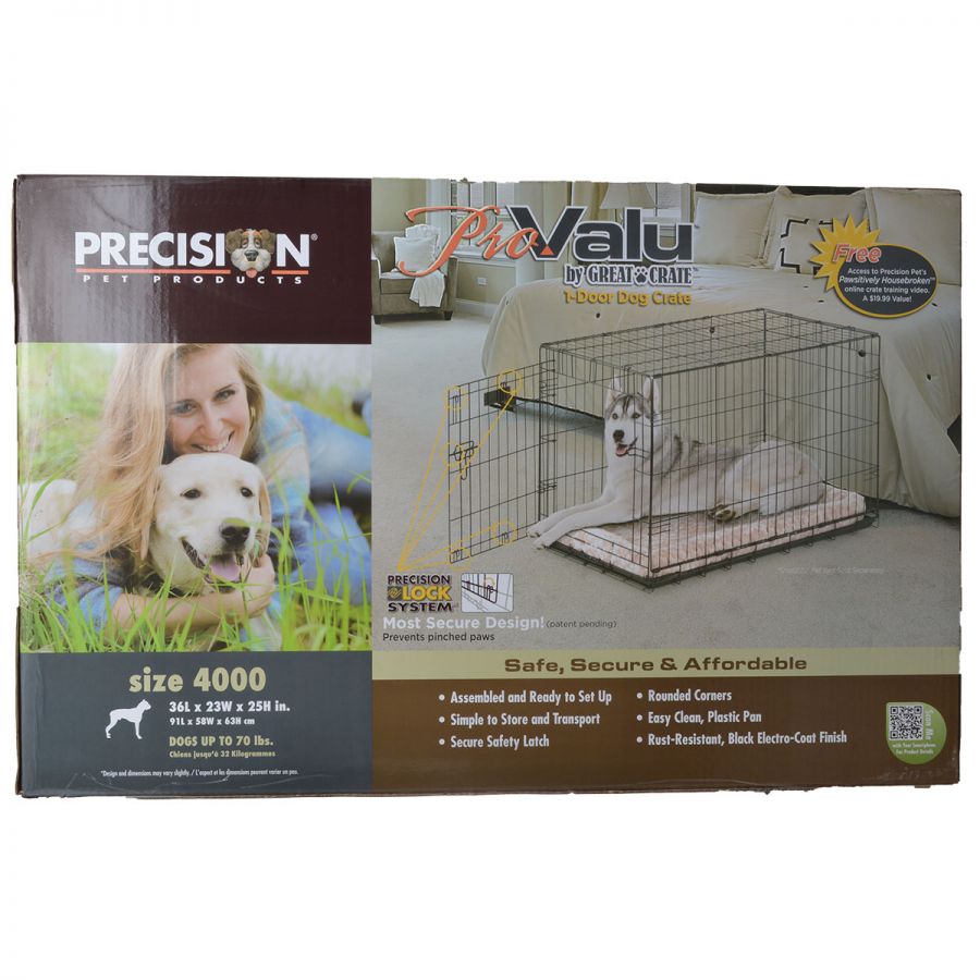 Precision Pet Pro Value by Great Crate - 1 Door Crate - Black - Model 4000 36 L x 23 W x 25 H For Dogs up to 70 lbs