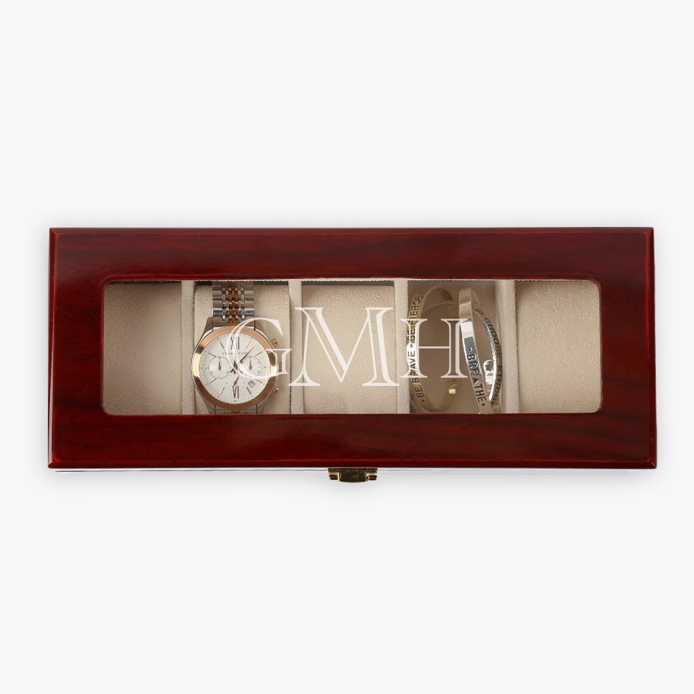 Monogram 5-slot Cherry Finish Wood Watch Case