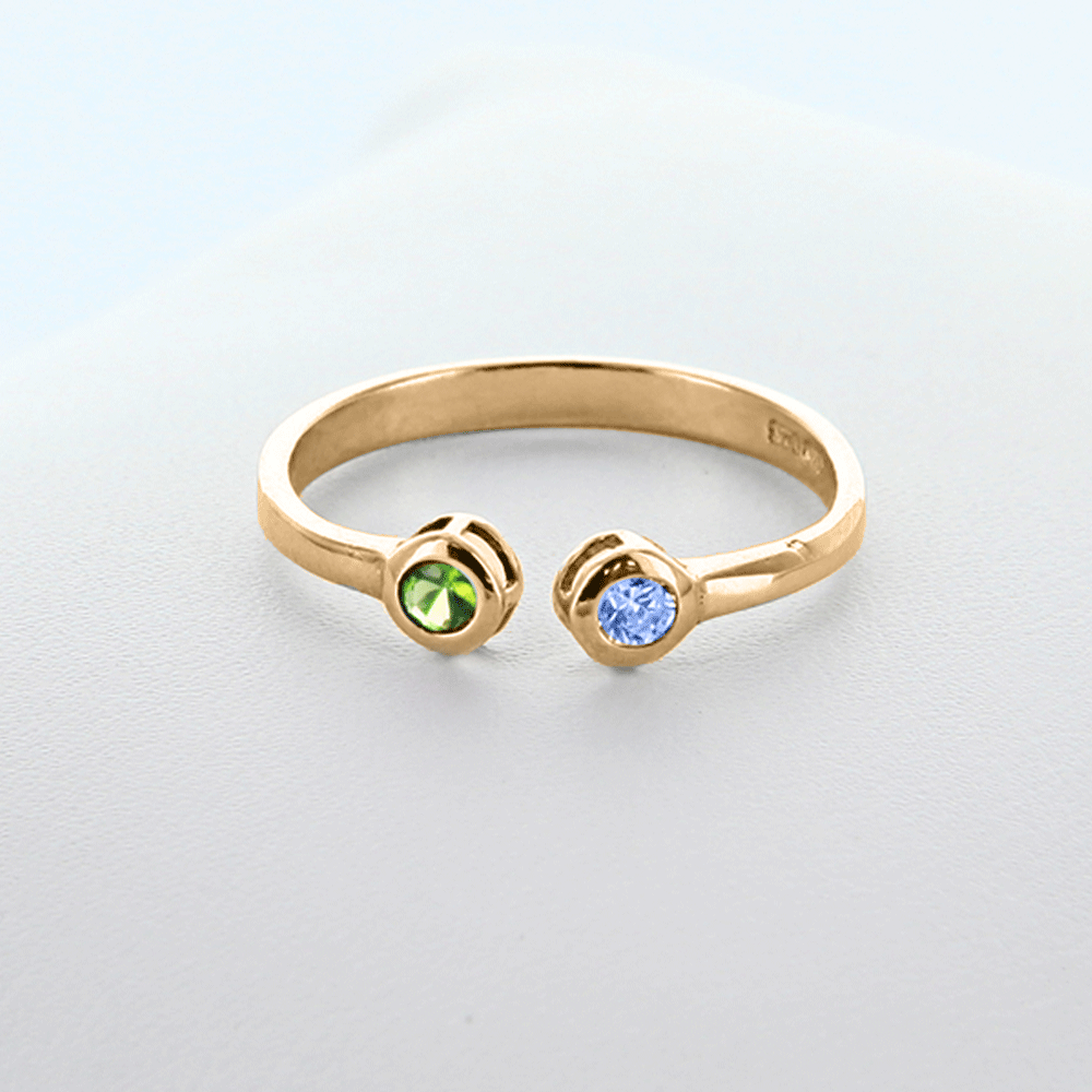 Dual Birthstone Couples Stackable Open Ring in Sterling Silver