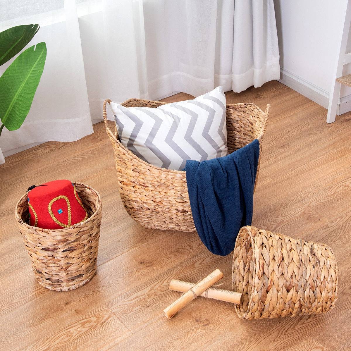 3 Pcs Large Woven Seagrass Laundry Storage Basket