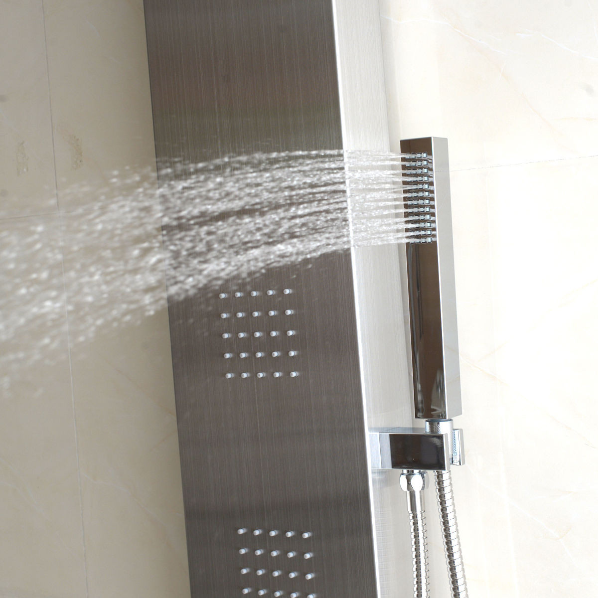 57 In. Stainless Rainfall Waterfall Panel Shower W / Massage Jets