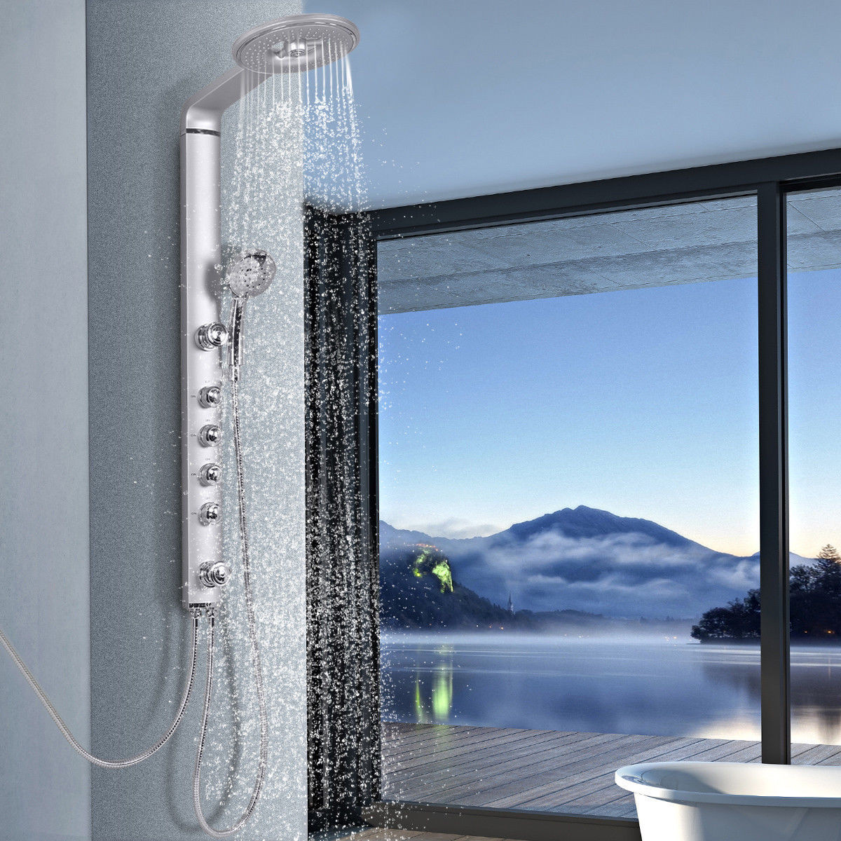 40 In. Aluminum Alloy Shower Column Massage Jet System W / Hand shower