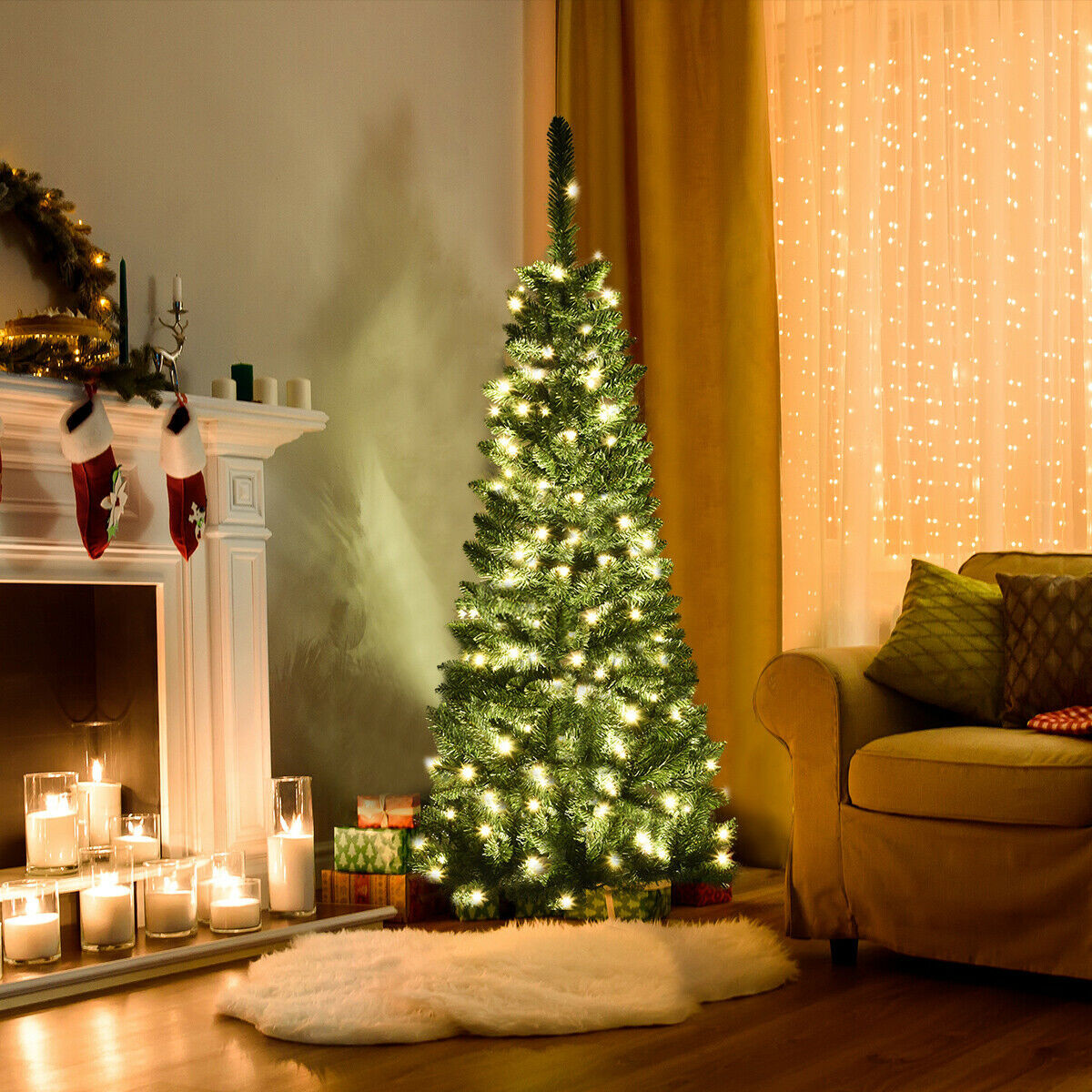 4.5 Ft Pre-Lit Hinged Artificial Fir Pencil Christmas Tree