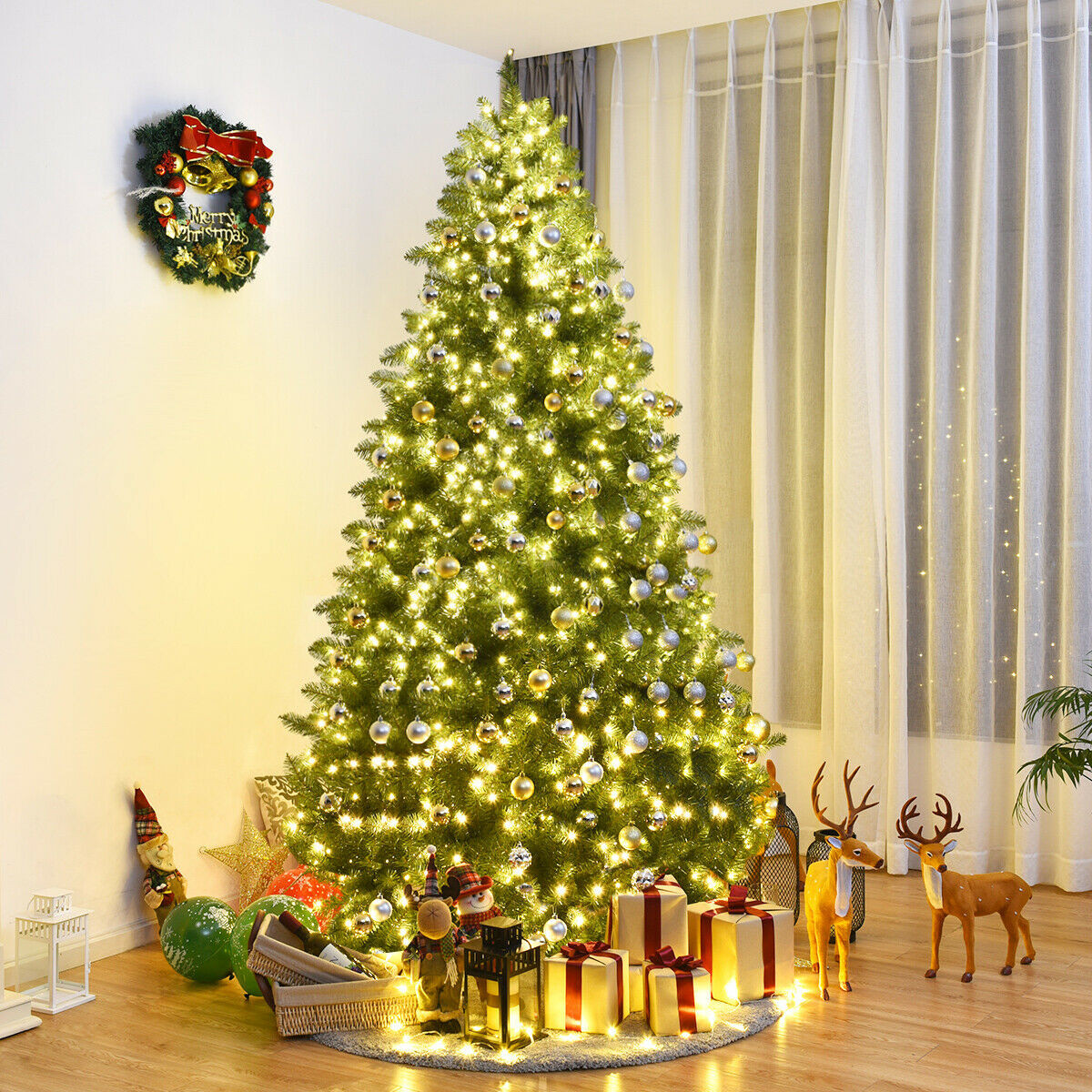 8 Ft. Artificial PVC Christmas Tree With LED Lights And Stand