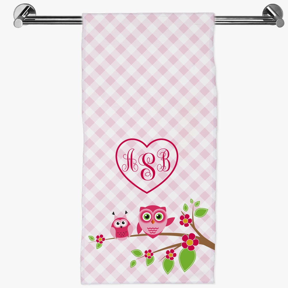 Owls On A Tree Branch Personalized Hand Towel