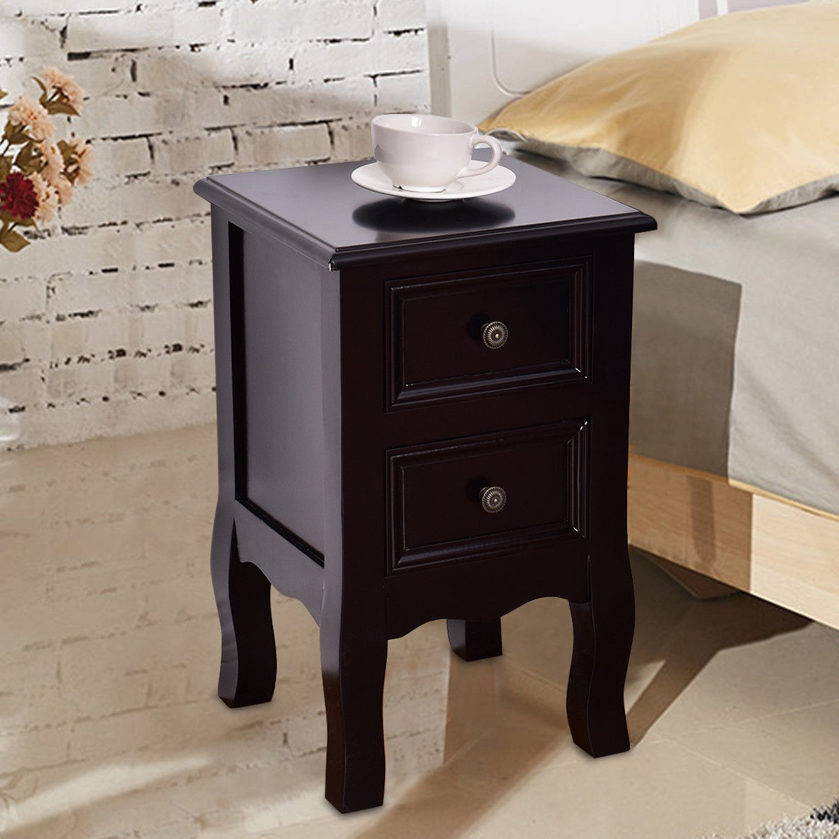 Wood Accent End Nightstand W / 2 Storage Drawers