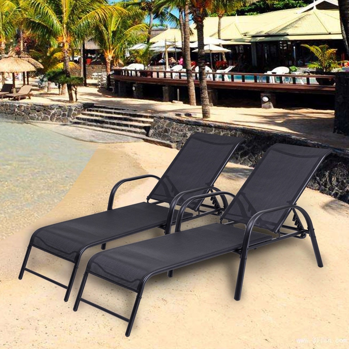 Set Of 2 Patio Adjustable Recliner Lounge Chairs