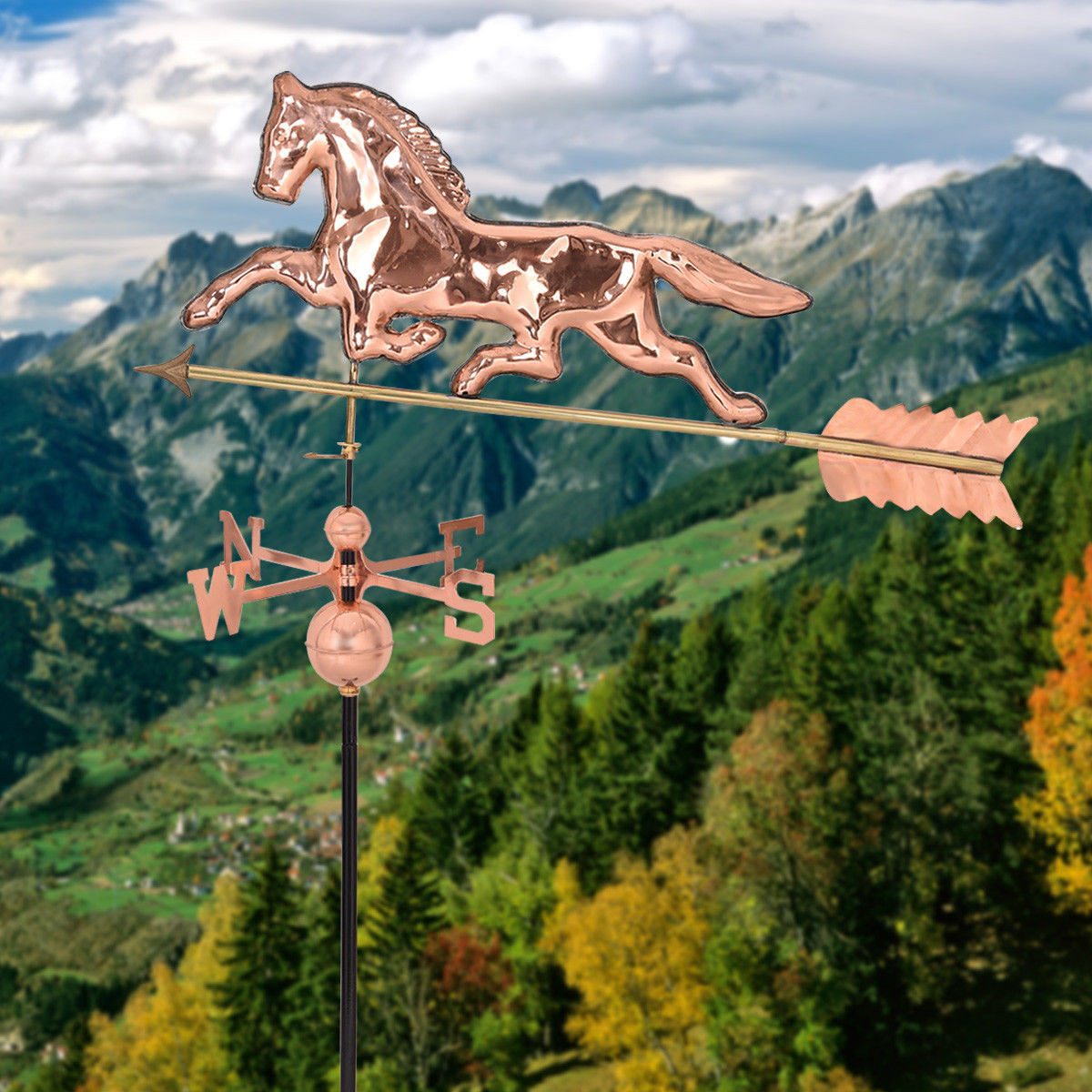 Polished Outdoor Roof Mounted Copper Horse Weathervane