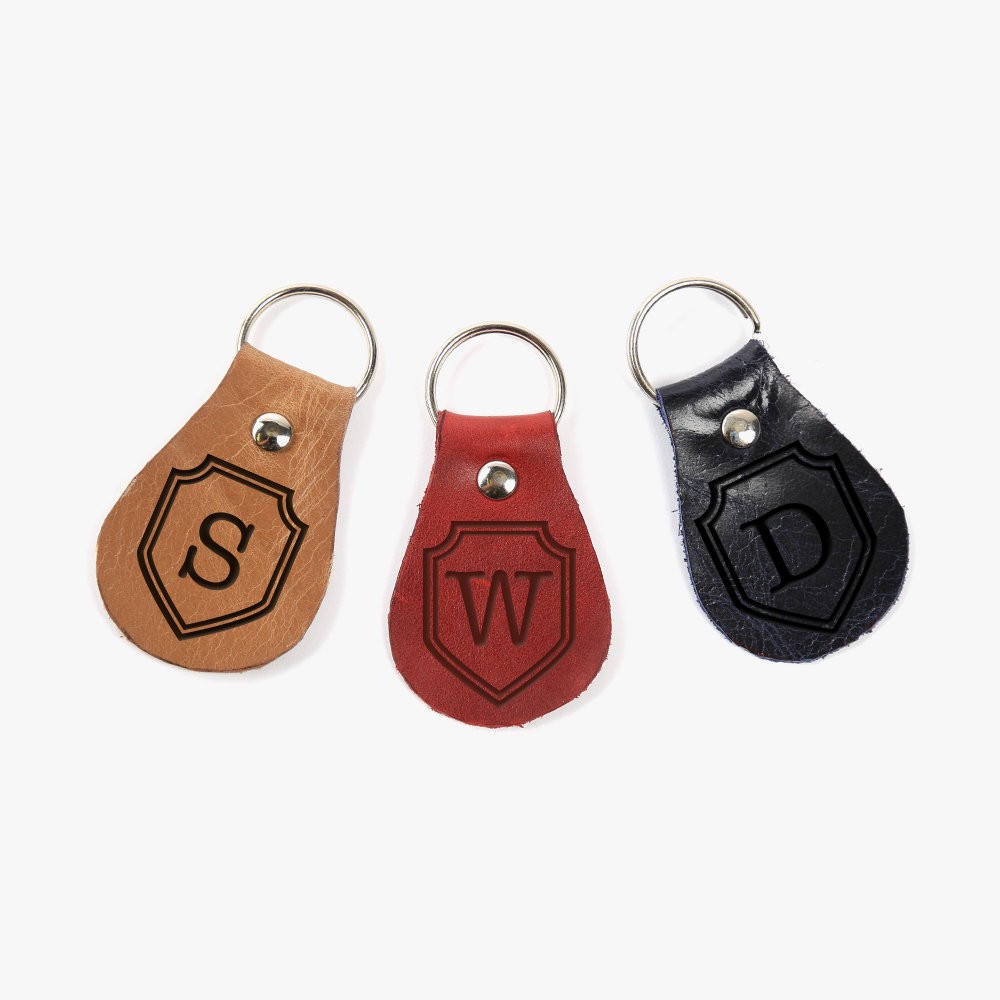 Personalized Oval Initial Leather Keychain